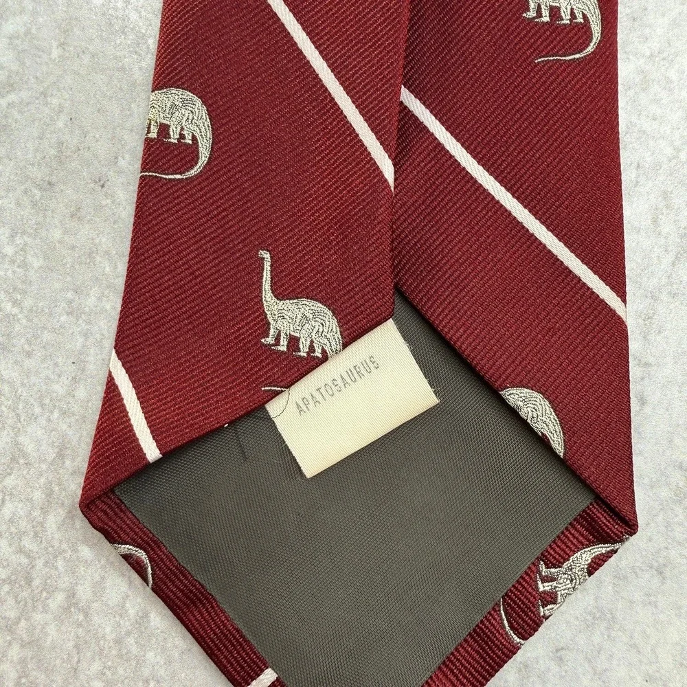 Smithsonian Institution Red White Stripe Apatosarus Silk Blend Tie Short Classic